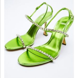 NWT Zara RHINESTONE METALLIC HEELED SANDALS